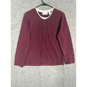 Alfred Dunner Womens‎ Burgundy Cable Knit Henley Sweater Size S